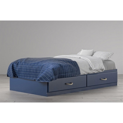 FaFurn - Twin Size Blue Platform Bed with 2 Storage Drawers Rope Handles