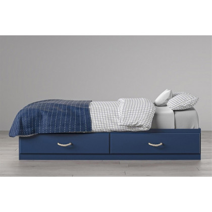 FaFurn - Twin Size Blue Platform Bed with 2 Storage Drawers Rope Handles