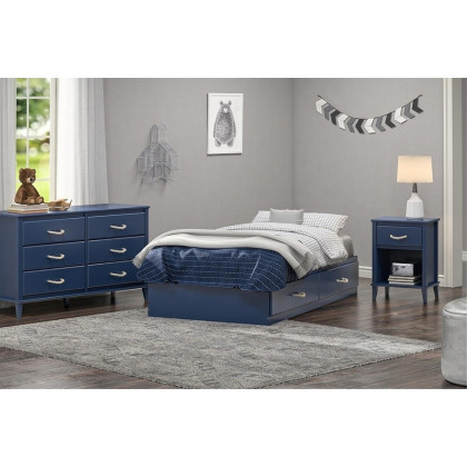 FaFurn - Twin Size Blue Platform Bed with 2 Storage Drawers Rope Handles