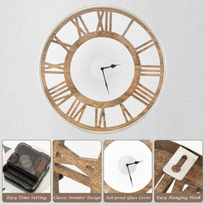 FaFurn Farmhouse 20" Wall Clock with Roman Numerals - Wood