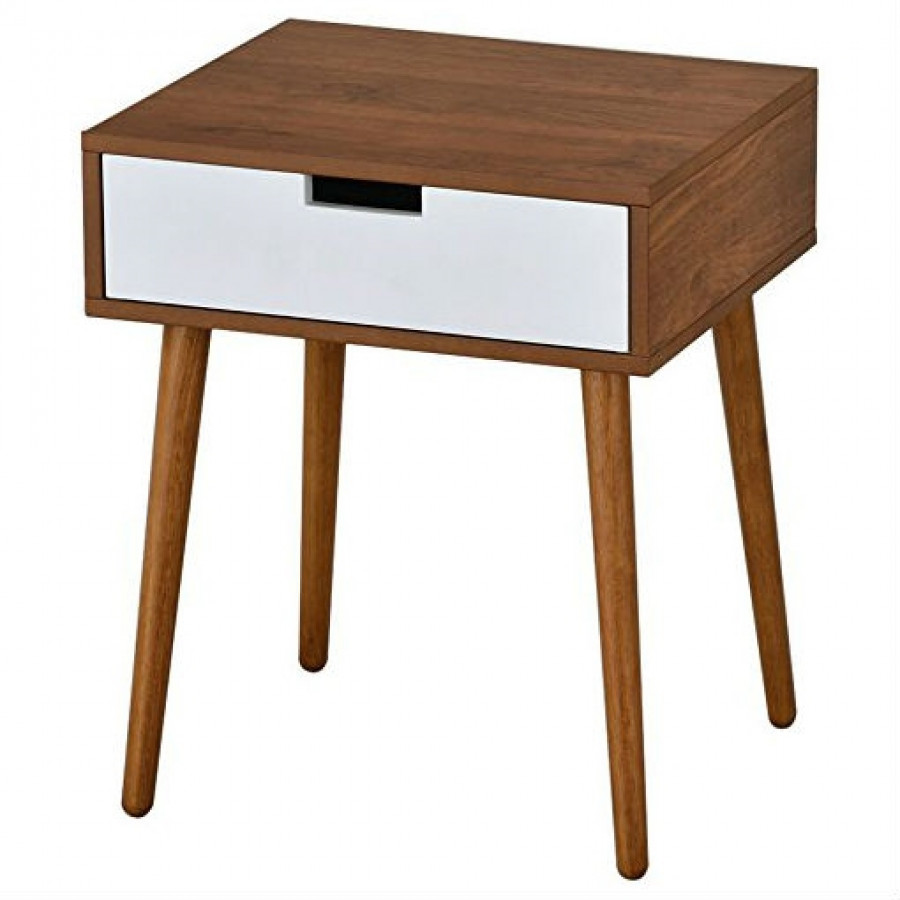 FaFurn - Modern Nightstand in Light Walnut/White, Wood