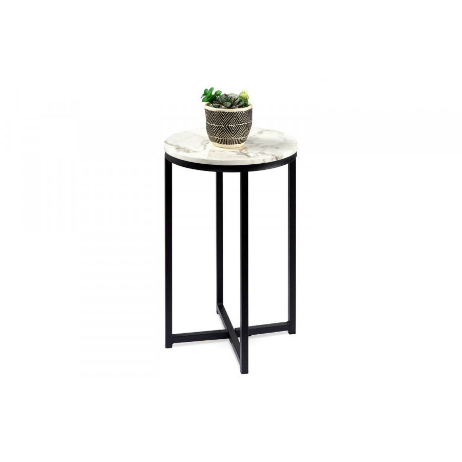 FaFurn - Round Cross Leg Design Coffee Side Table Nightstand with Faux Marble Top