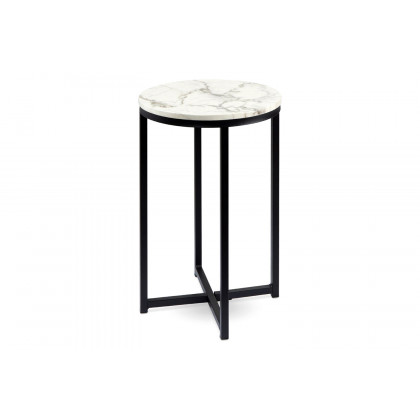 FaFurn - Round Cross Leg Design Coffee Side Table Nightstand with Faux Marble Top