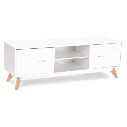 FaFurn - Modern Mid Century Style White TV Stand with Wood Legs
