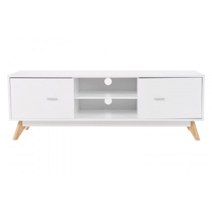 FaFurn - Modern Mid Century Style White TV Stand with Wood Legs