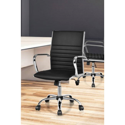 FaFurn Faux Leather High Back Modern Classic Office Chair with Armrests - Black