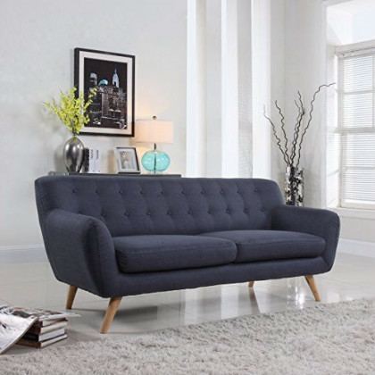 FaFurn - Modern Loveseat in Navy Blue, Linen