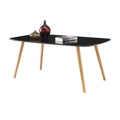 FaFurn Modern Coffee Table with Solid Wood Legs - Black, Wood