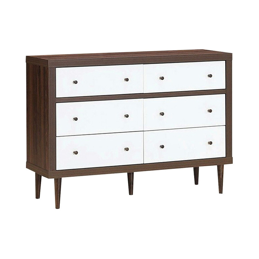 FaFurn - Modern Walnut White 6 Drawer Wood Dresser