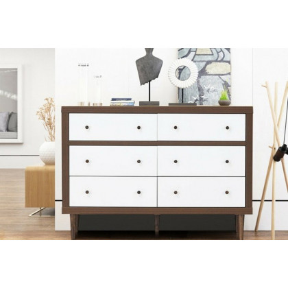 FaFurn - Modern Walnut White 6 Drawer Wood Dresser