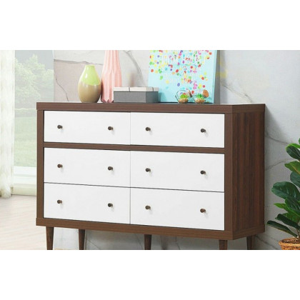 FaFurn - Modern Walnut White 6 Drawer Wood Dresser