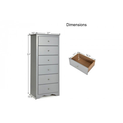 FaFurn Modern 6 Drawer Tall Wood Dresser Chest - Gray