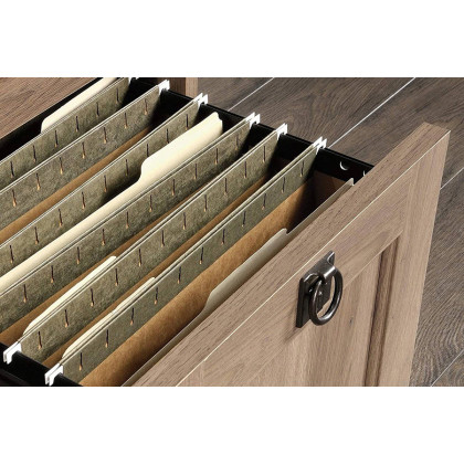 FaFurn - Rustic Oak Slat Top Computer Desk with Filing Cabinet