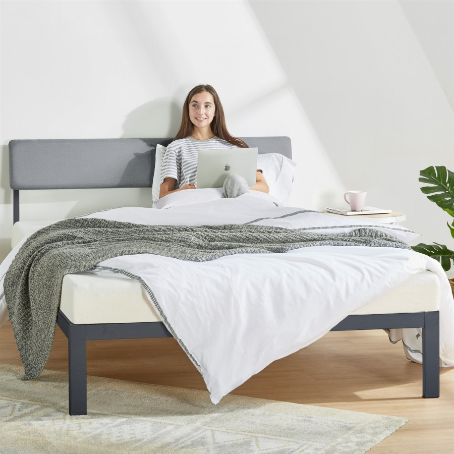 FaFurn - Full Size Platform Bed Frame in Gray, Metal/Fabric