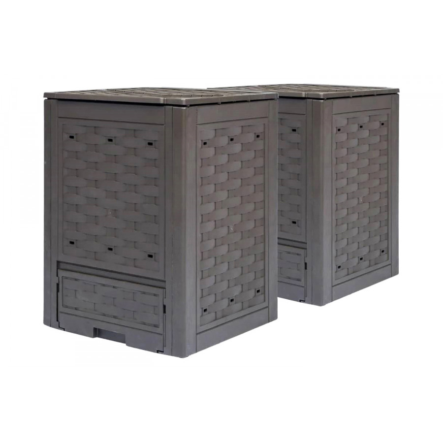 FaFurn - Outdoor Garden 158 Gallon Compost Bin Set in Brown Plastic Rattan (Set of 2)