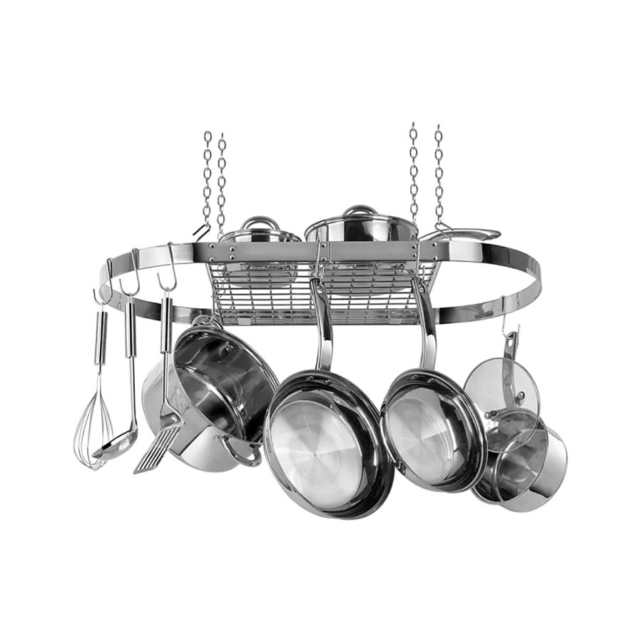FaFurn - Modern Ceiling Mounted Stainless Steel Oval Hanging Pot Rack