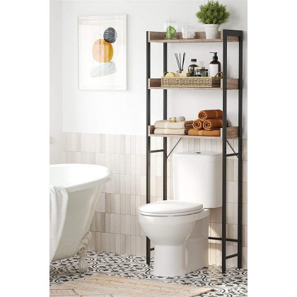 FaFurn - Modern Farmhouse 3 Tier Over The Toilet Metal Wood Storage Shelves