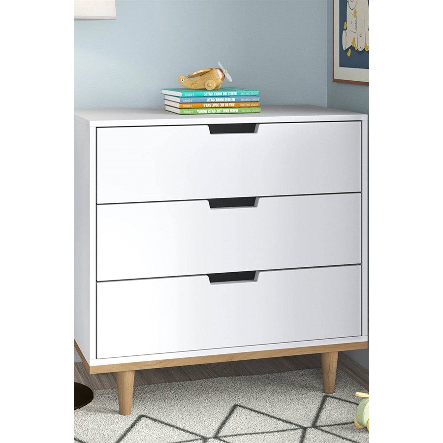 FaFurn - Modern Mid-Century Style 3-Drawer Dresser Chest in Wood Finish