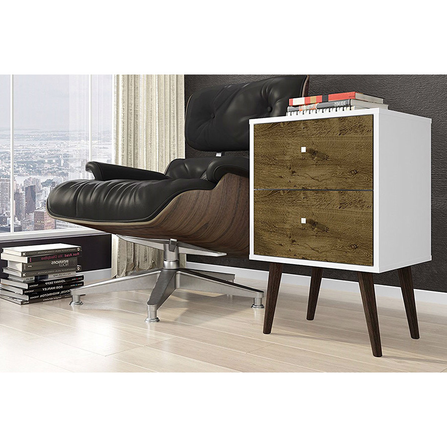 FaFurn - Modern Mid-Century Side Table Nighstand in White and Wood Finish