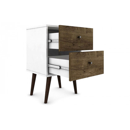 FaFurn - Modern Mid-Century Side Table Nighstand in White and Wood Finish