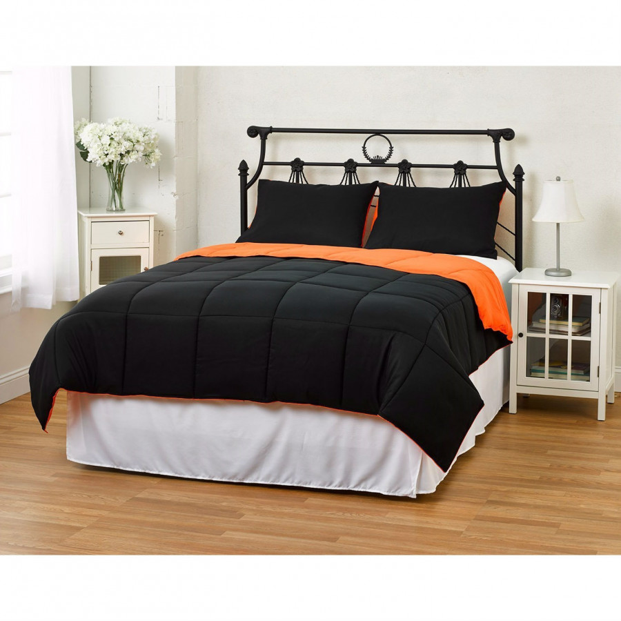 FaFurn 3-Piece King/Cal Size Comforter Set with 2 Shams - Black/Orange