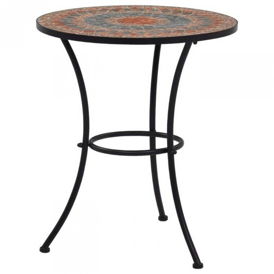 FaFurn - Outdoor Mosaic Round Bistro Table in Gray/Orange