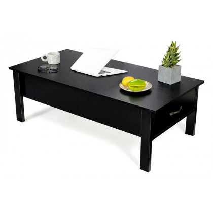 FaFurn - Modern Black Wooden Lift Top Coffee Table with 2 Side Drawers