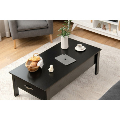 FaFurn - Modern Black Wooden Lift Top Coffee Table with 2 Side Drawers