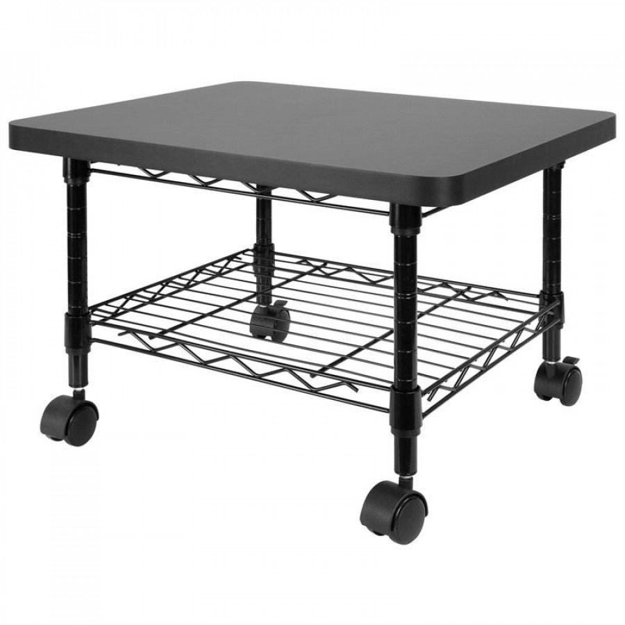 FaFurn - 2-Tier Printer Stand with Casters in Black, Metal