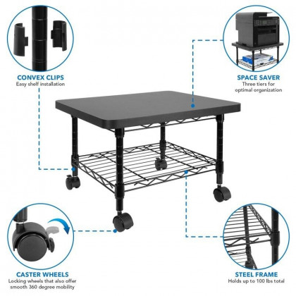 FaFurn - 2-Tier Printer Stand with Casters in Black, Metal