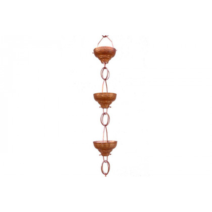 FaFurn - Pure Copper 8.5-Ft Rain Chain with 13 Hammered Funnel Shape Cups