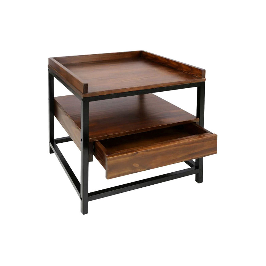 FaFurn - Modern Solid Wood 1-Drawer End Table Nightstand in Mocha Brown and Black Finish