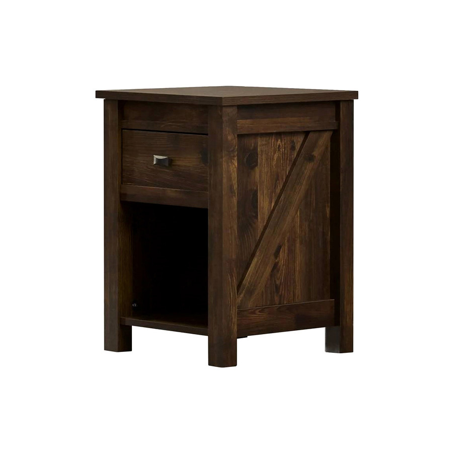 FaFurn Farmhouse 1-Drawer Bedroom Nightstand with Open Shelf - Rustic Pine