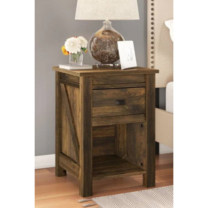 FaFurn Farmhouse 1-Drawer Bedroom Nightstand with Open Shelf - Rustic Pine