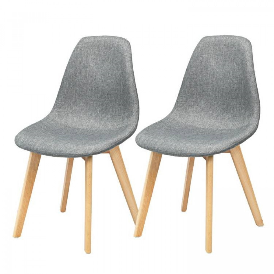 FaFurn - Set of 2 Modern Dining Chairs with Wood Legs in Gray
