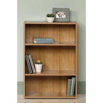 FaFurn - Modern 3-Shelf Bookcase with 2 Adjustable Shelves in Oak Wood Finish