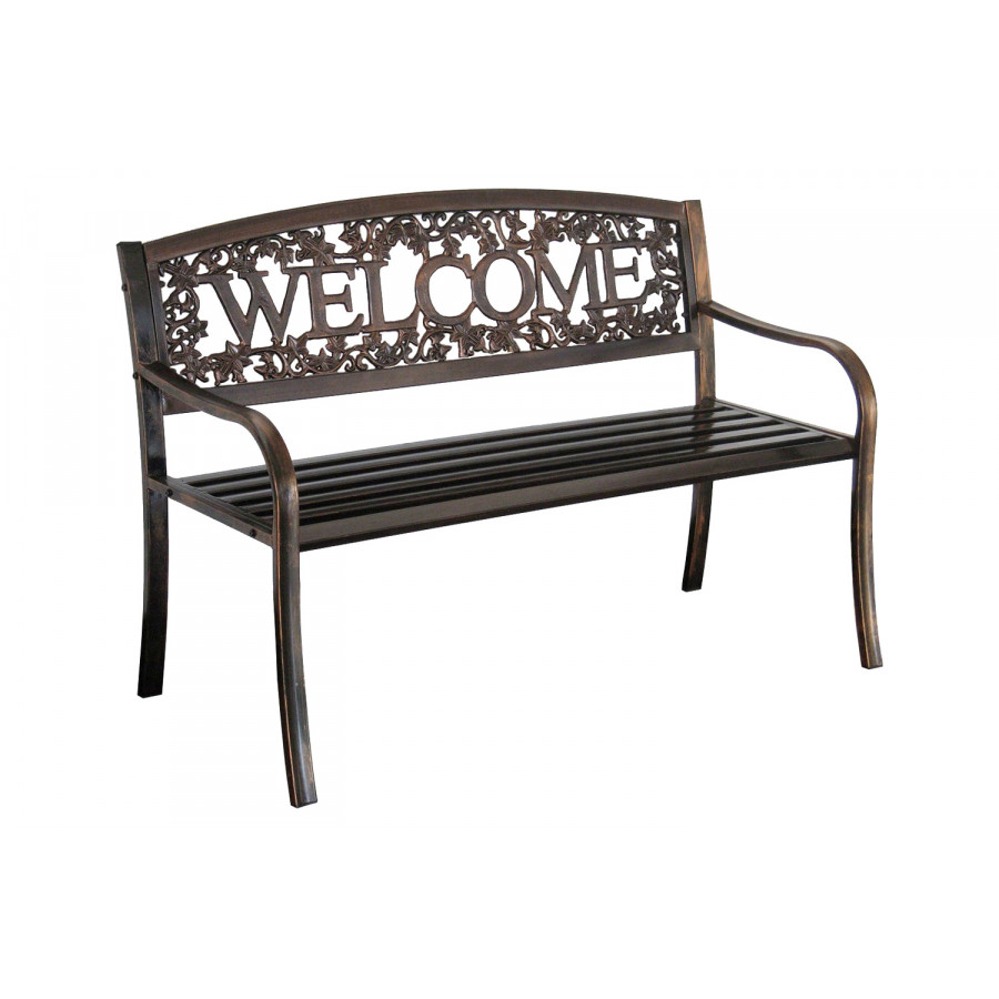 FaFurn - Outdoor Weather Resistant Metal Garden Bench with Welcome Floral Back