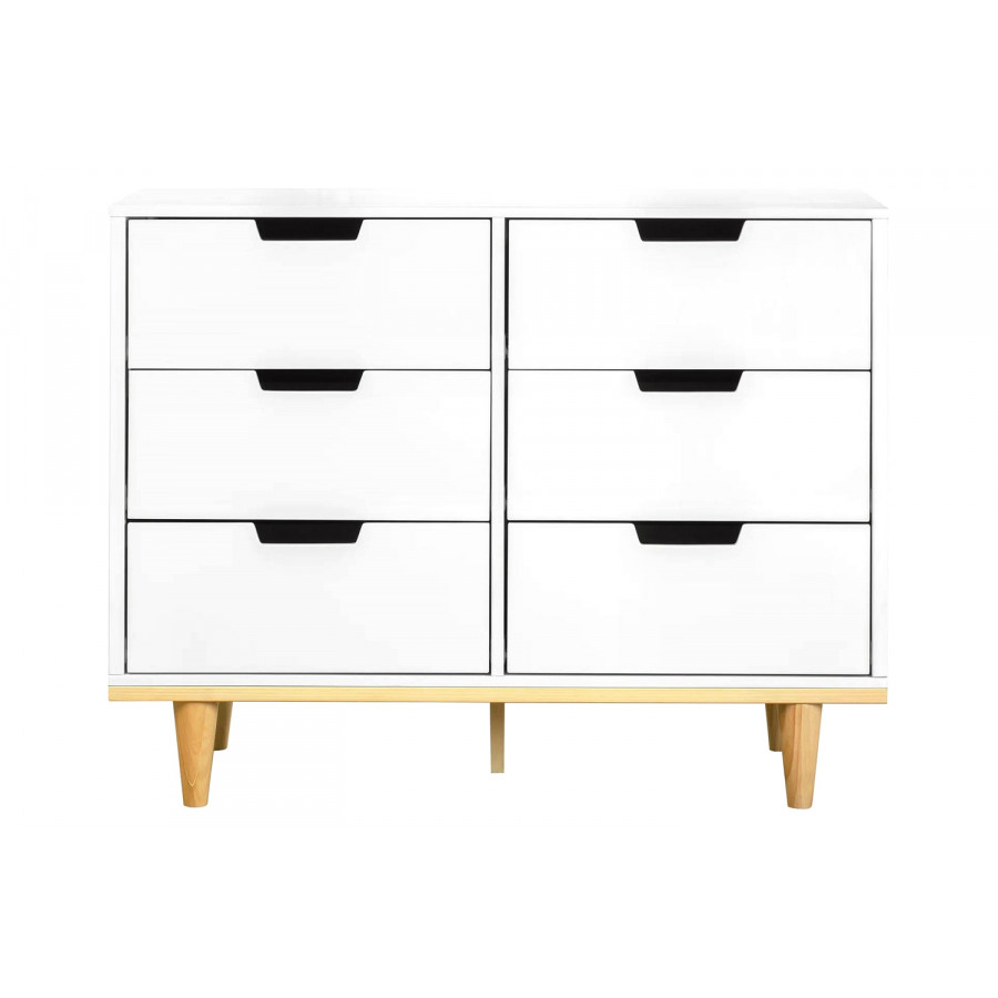 FaFurn - Modern Mid-Century Style 6-Drawer Double Dresser in Wood Finish