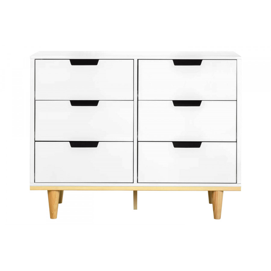 FaFurn Modern Mid-Century Style 6-Drawer Double Dresser in Wood Finish - White/Natural