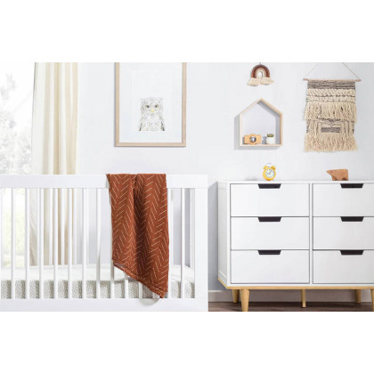FaFurn Modern Mid-Century Style 6-Drawer Double Dresser in Wood Finish - White/Natural