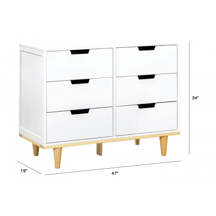 FaFurn Modern Mid-Century Style 6-Drawer Double Dresser in Wood Finish - White/Natural