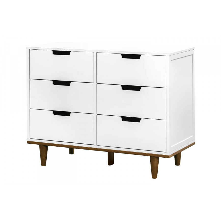 FaFurn Modern Mid-Century Style 6-Drawer Double Dresser in Wood Finish - White/Walnut