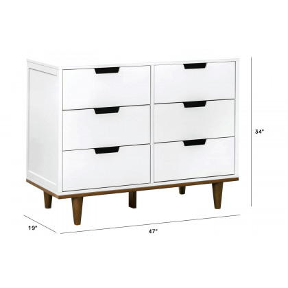 FaFurn Modern Mid-Century Style 6-Drawer Double Dresser in Wood Finish - White/Walnut