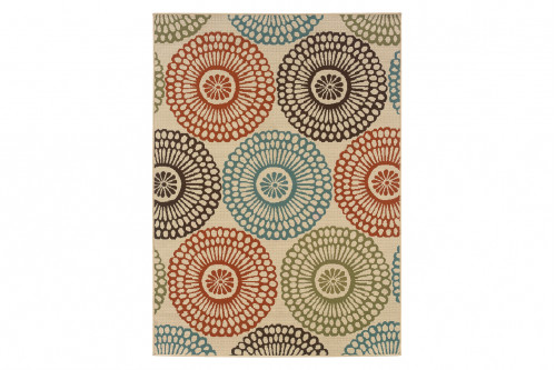 FaFurn™ - 7"10" X 10"10" Indoor/Outdoor Beige Area Rug with Colorful Circle Pattern