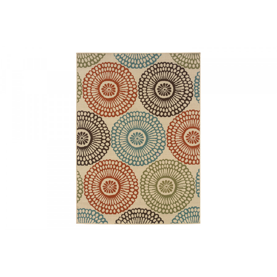 FaFurn - 7"10" X 10"10" Indoor/Outdoor Beige Area Rug with Colorful Circle Pattern
