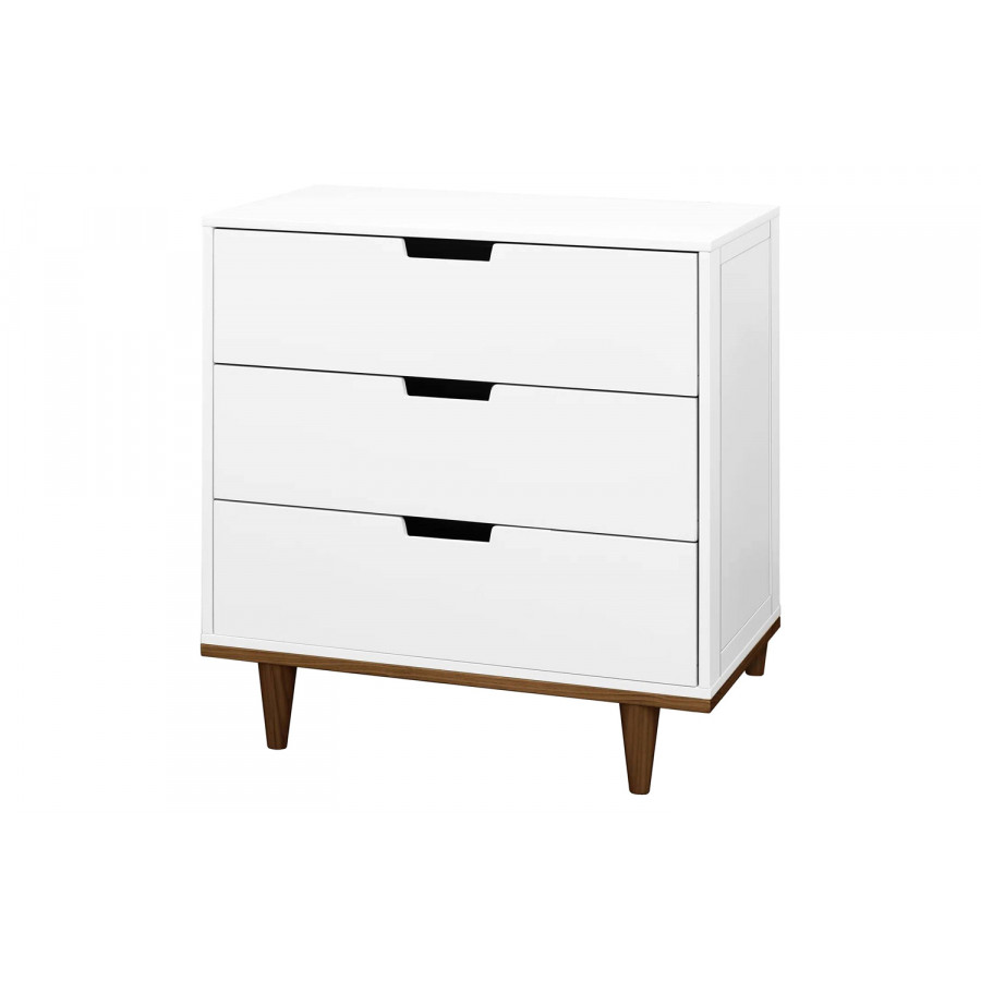 FaFurn Modern Mid-Century Style 3-Drawer Dresser Chest in Wood Finish - White/Walnut