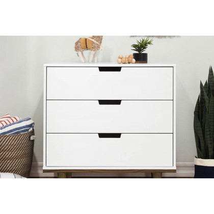 FaFurn Modern Mid-Century Style 3-Drawer Dresser Chest in Wood Finish - White/Walnut
