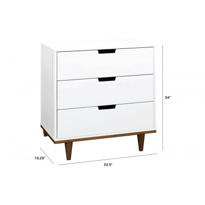 FaFurn Modern Mid-Century Style 3-Drawer Dresser Chest in Wood Finish - White/Walnut