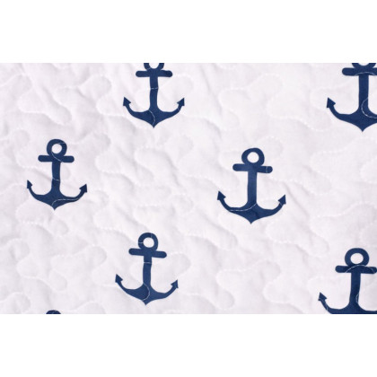 FaFurn 2 Piece Nautical Stripped/Anchors Reversible Microfiber Quilt Set - Navy, Twin Size