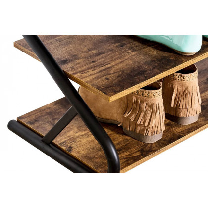 FaFurn - Modern Industrial Metal Wood 3-Tier Shoe Rack Holds Up To 9 Pair of Shoes